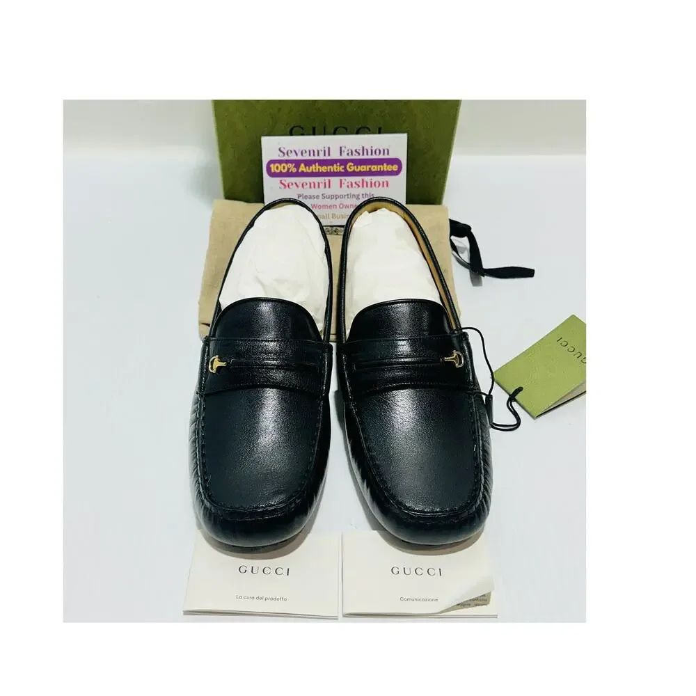 NIB Gucci Half Horsebit Driver Loafers Size 8 US 8.5  Black Leather Shoes